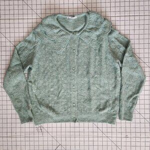 George Super Soft Sage Mint Green Scallop Collar Pointelle Cardigan Size L